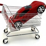 A red sports car in a shopping cart
