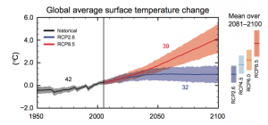 Global average temp change projection