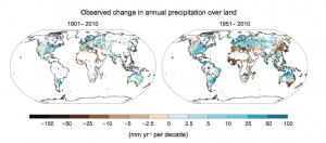 Maps of observed precipitation change from 1901 to 2010 and from 1951 to 2010