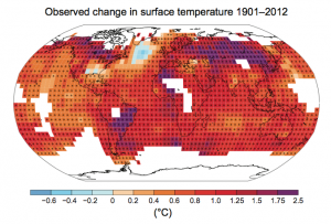 Observed change in temperatures 1901-2012